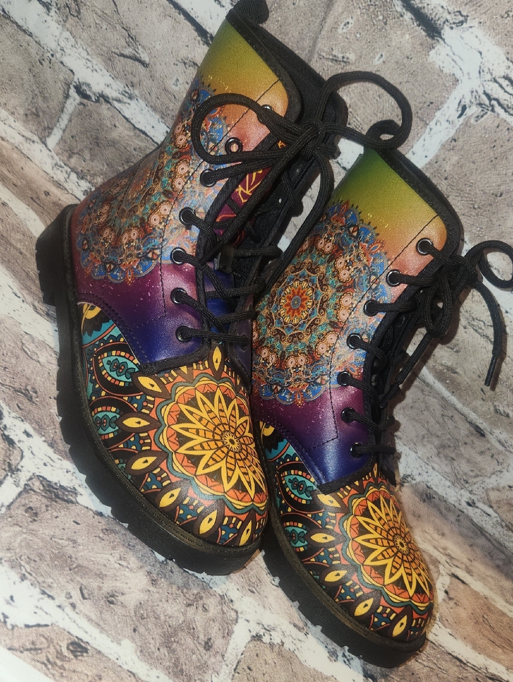Women's Multi-Color Mandala Lace-Up Boots NWOT